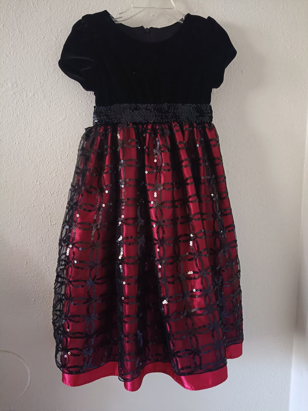 Cinderella Black and Red Sequin Overlay Formal Dress